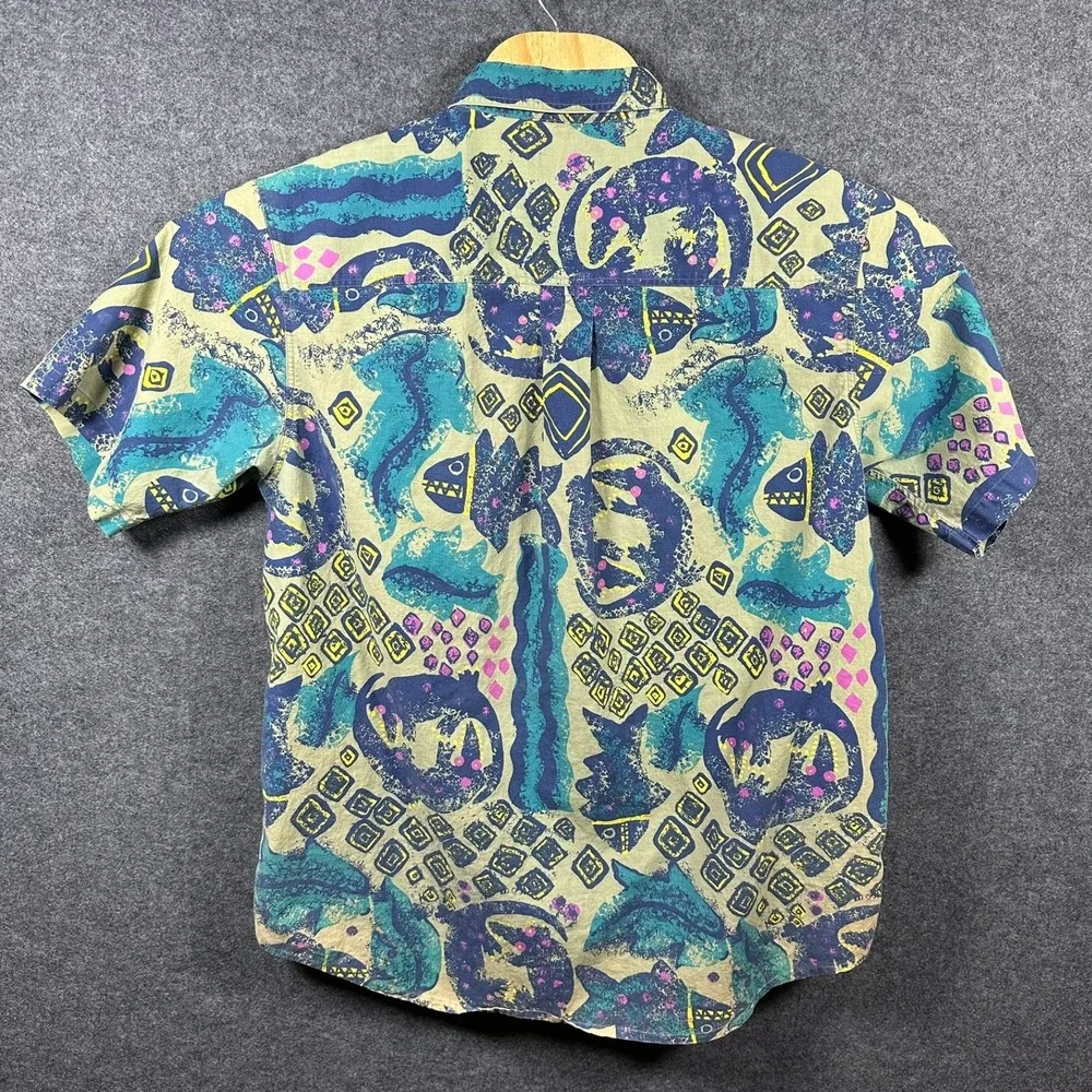 Royal Robbins Mens Large Short Sleeve Button Down Shirt Abstract Geometric Blue - Picture 3 of 7